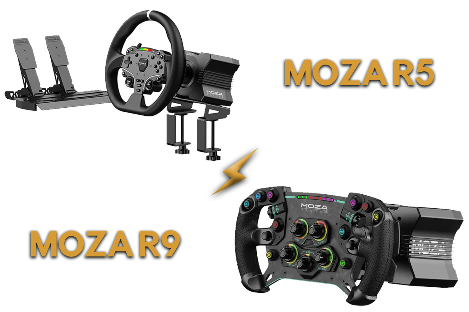 Moza R5 VS Moza R9 sim racing -paketti
